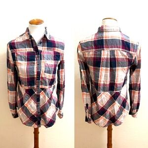 Anthropologie Women's Plaid Button-Down Shirt - Red, Blue, White